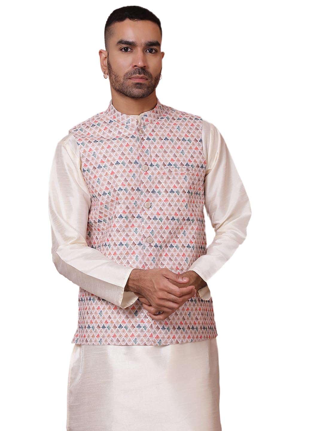 Floral Printed and Embroidered Nehru Jacket for Men-image-39