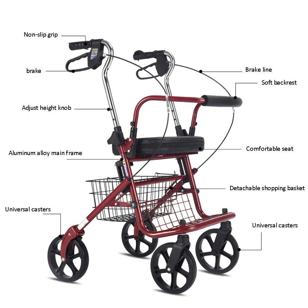 Składany rollator aluminiowy rollator chodzik składana gąbka o wysokiej gęstości oparcie siedzisko 6 kółek zdejmowany kosz na zakupy 360° uniwersalne koło odpowiednie dla osób starszych
