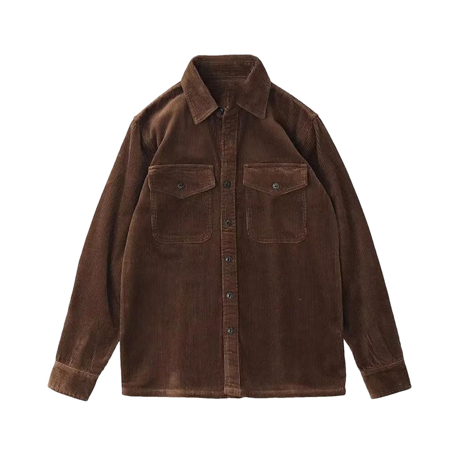 Herren-Arbeitshemd aus Kordsamt, einfarbig, Baumwolle, langärmelig, Sweatshirt, Tasche, Freizeithemden