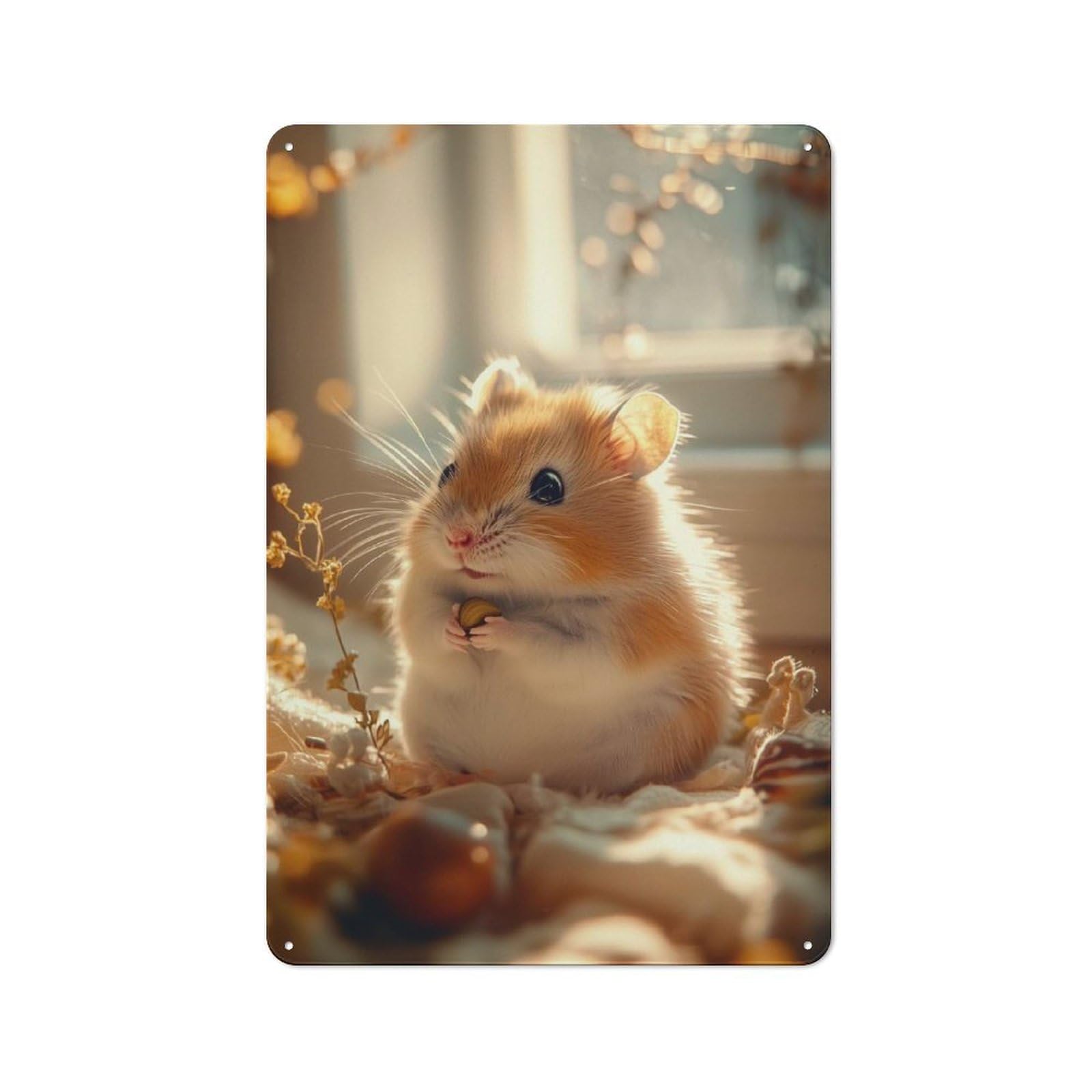 Cute Hamster Holding A Seed Tin Sign 30x20cm for Living Room Wall, Rustic Wall Decor, for Living Room Decor Lovers