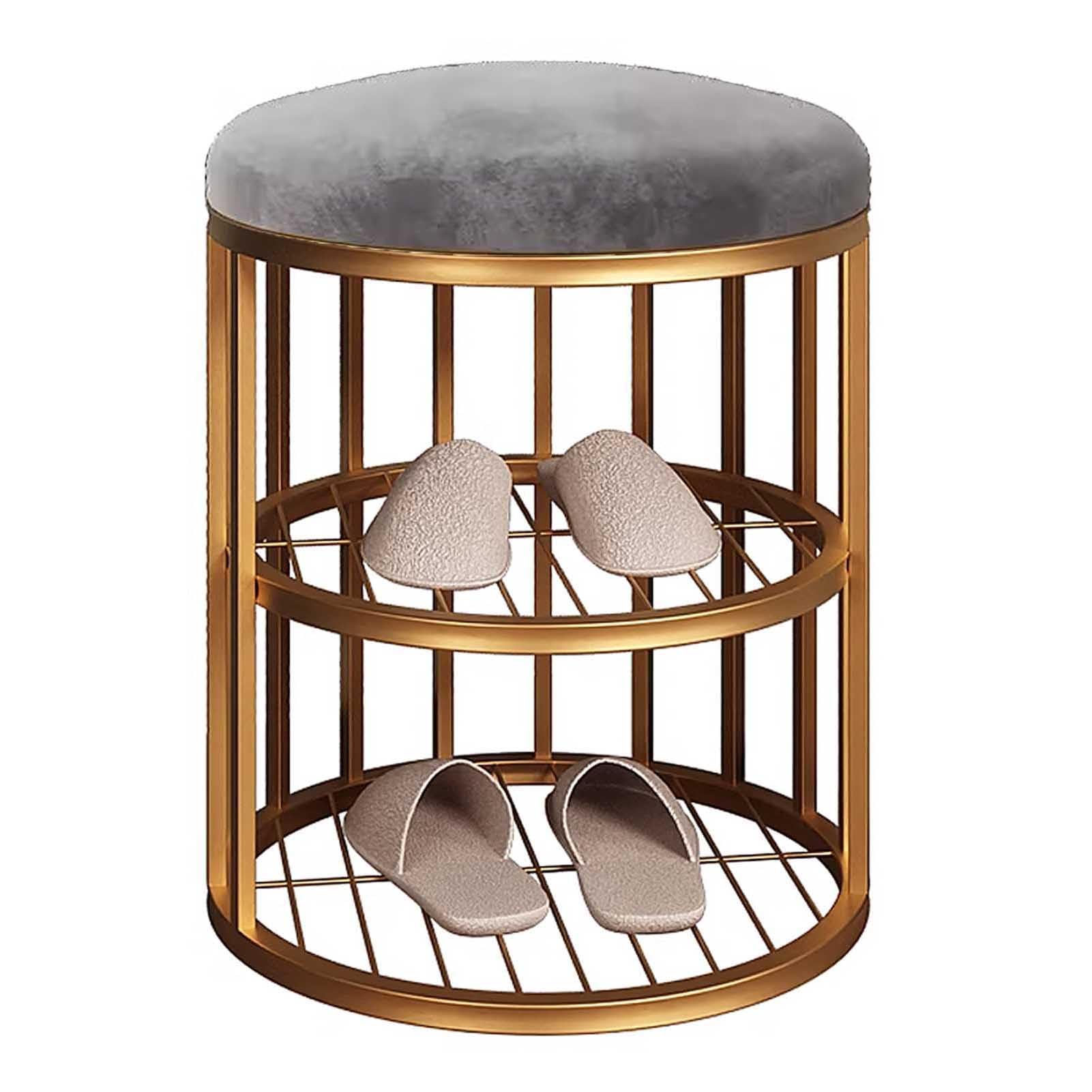 KLGFBDC Entryway Shoe Bench Metal 2-Tier Shoe Rack with Round Seat & Storage Organizer Compact Stool for Shoes Stylish & Functional Footrest for Hallway