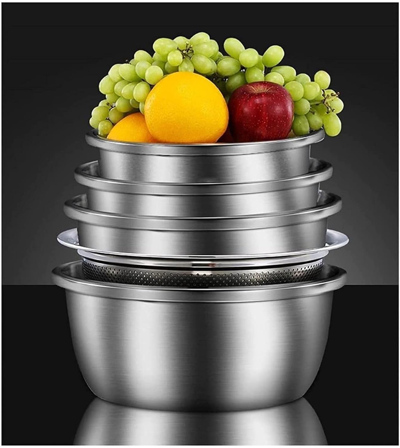 Ollas y sartenes, cuencos for mezclar, juego de 5 piezas, lavabo nido, apto for cocina de inducción, cocción al horno, almacenamiento que ahorra espacio, acero inoxidable 304
