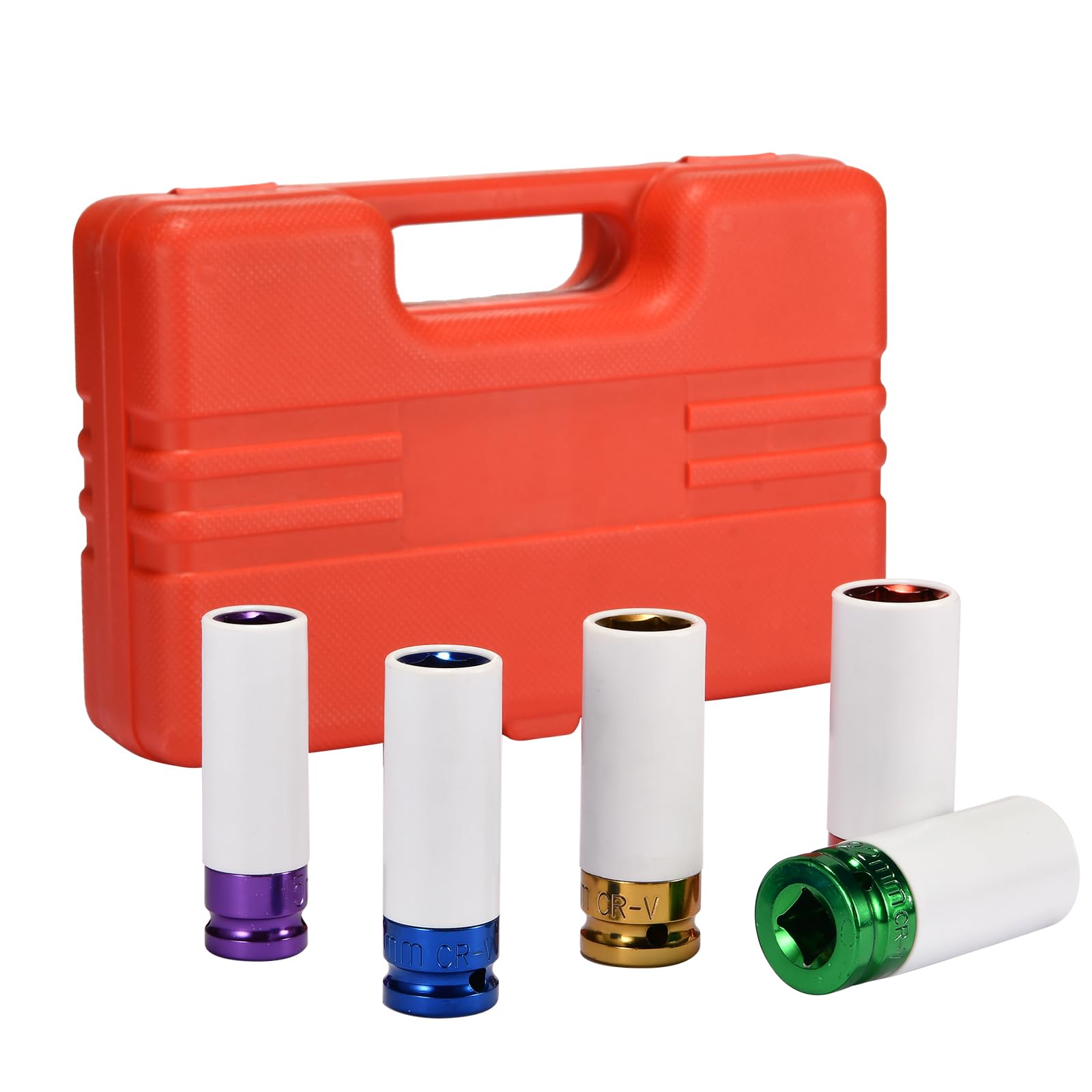 GOCCIDA Impact Socket Tool Set, 5 Piece 15 17 19 21 22 mm Sockets for 1/2 Inch Drive, Non-Marring Protective Wheel Lug Nut Impact Socket Set