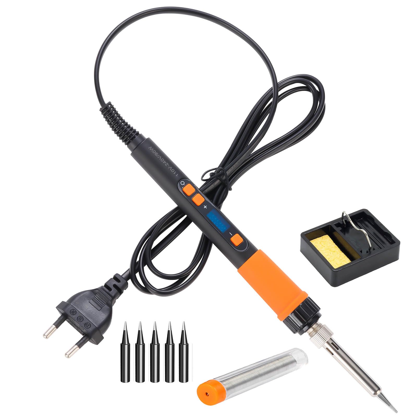 Saldatore a Stagno 90W Kit 8-in-1 Temperatura Regolabile 180-500℃ Display LED