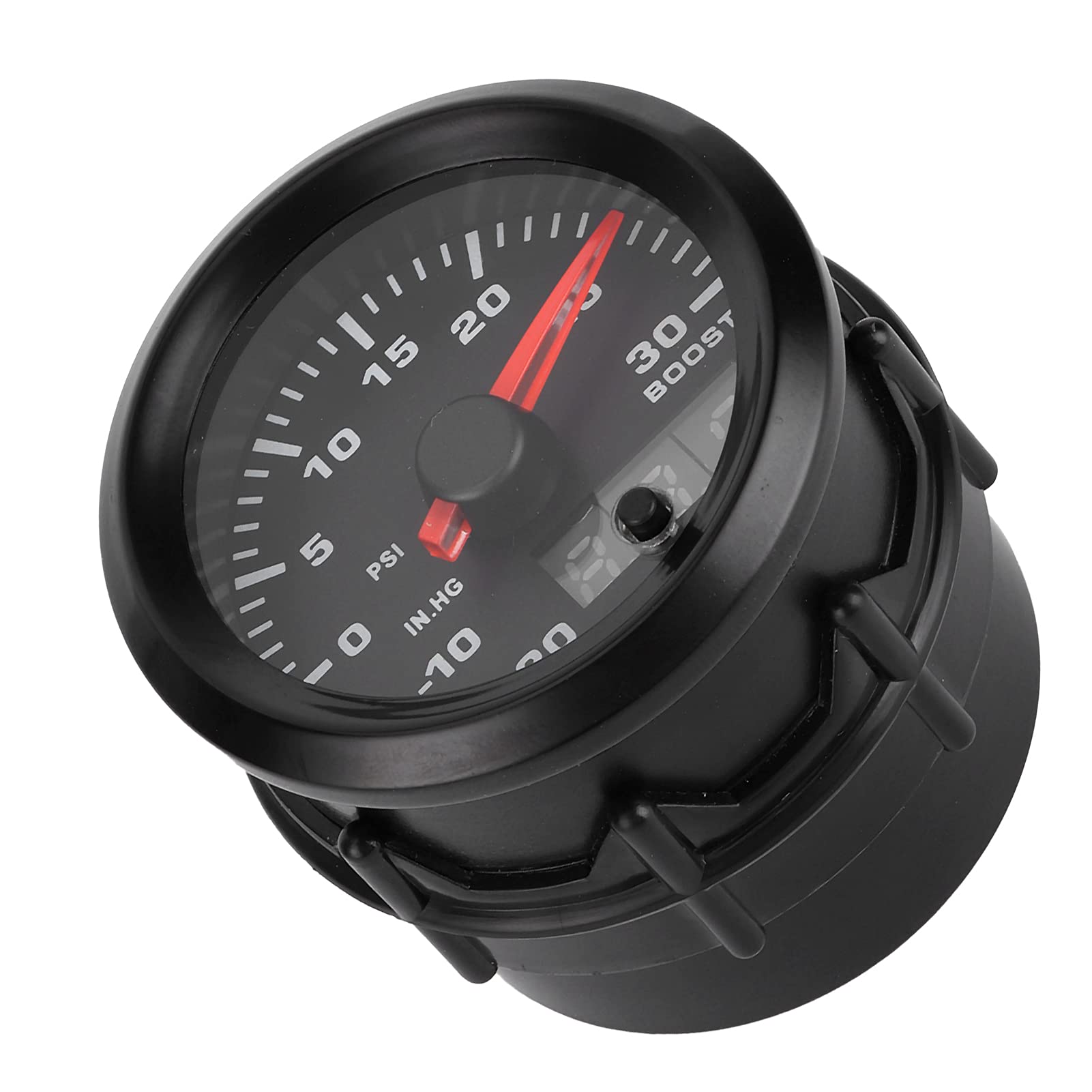 Cuifati Universale 52mm 2 Pollici 7 Colori LED Boost Misuratore di Pressione PSI Manometro Display Digitale Puntatore per Auto 12V, 0-30 PSI e 0-30 Pollici.Hg, Display LED Blu Puntatore Rosso