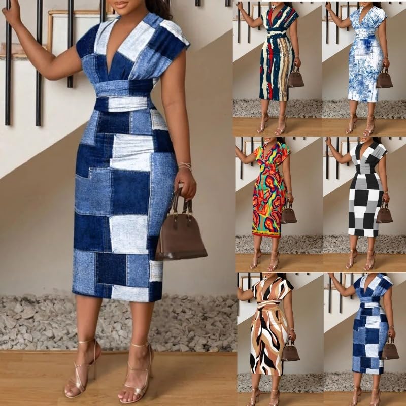 Bodycon Dresses for Women Sexy Print Church 2025 Midi Business Work Elegant Pencil Dress4