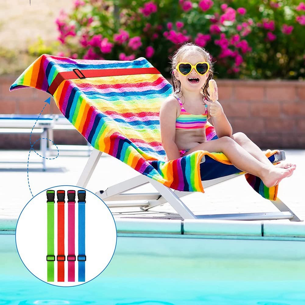 6 Fasce Elastiche Porta Asciugamano Per Lettini E Sedie Da Spiaggia – Regolabili, Leggere, Colori Misti (2 Nere + 2 Blu + 2 Azzurre)