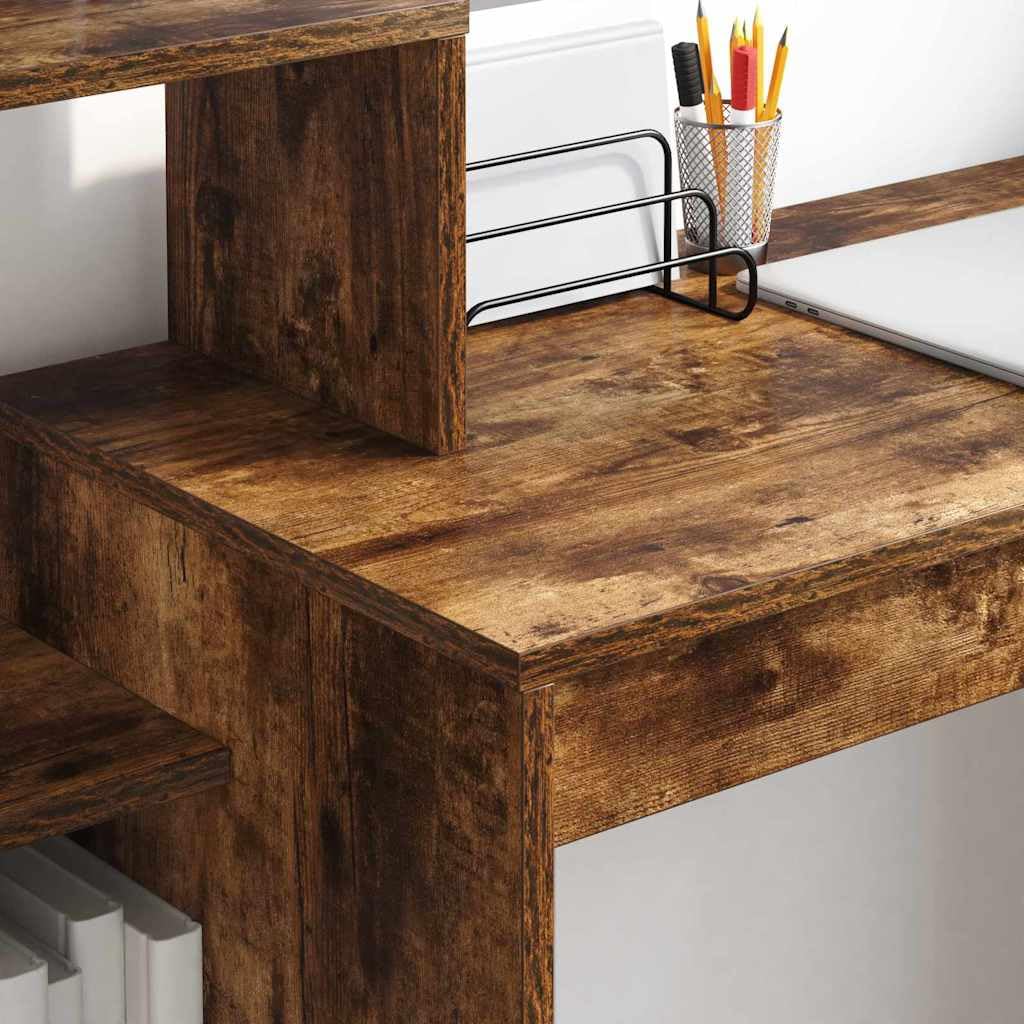 Scrivania affumicata 100 x 40 x 90 cm, materiale in legno, scrivania per computer con 3 ripiani, moderna per la casa, ufficio, durevole, molto spazio