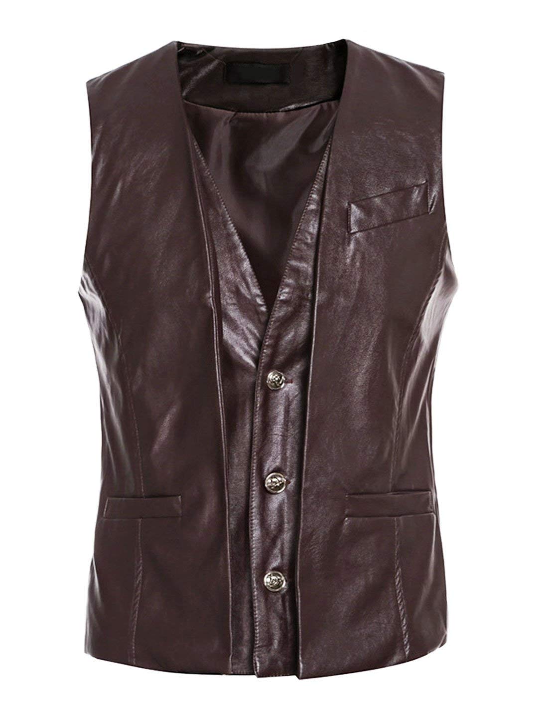 KTM Healthcare® S (US 36), Dark Brown : Men V Neck Single Breasted Adjustable Buckle Layered Vest-image-38