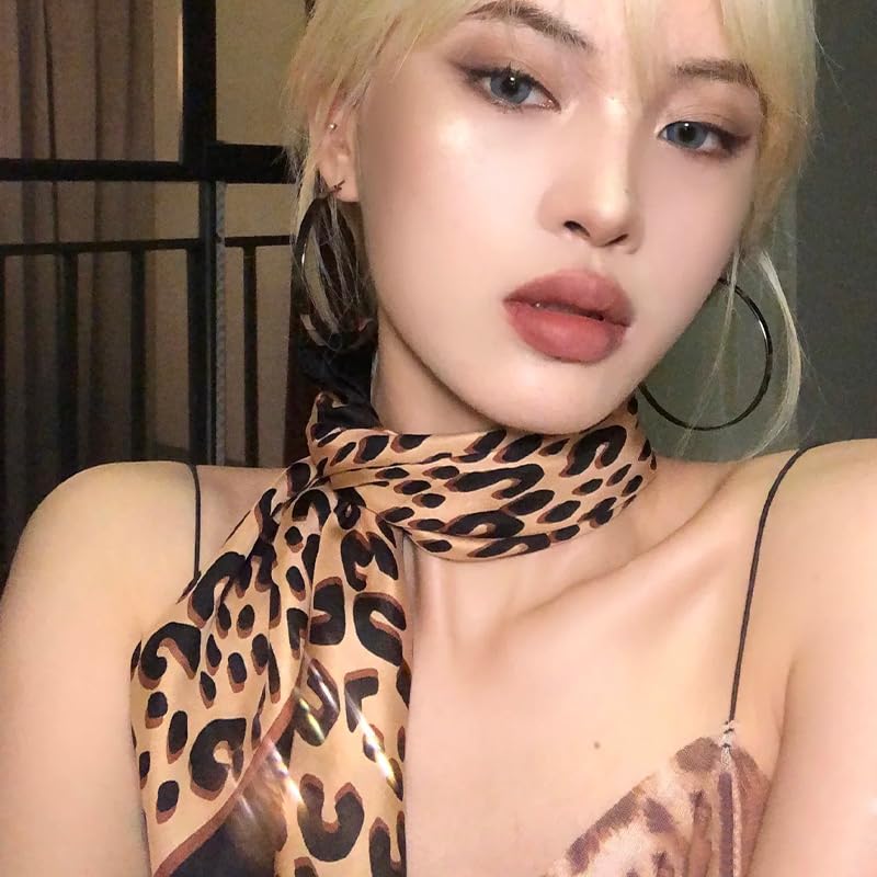 Leopard Zebra Print Scarf for Women French Neck Head Scarf Silk Neckerchief Vintage Headscarf for Women3
