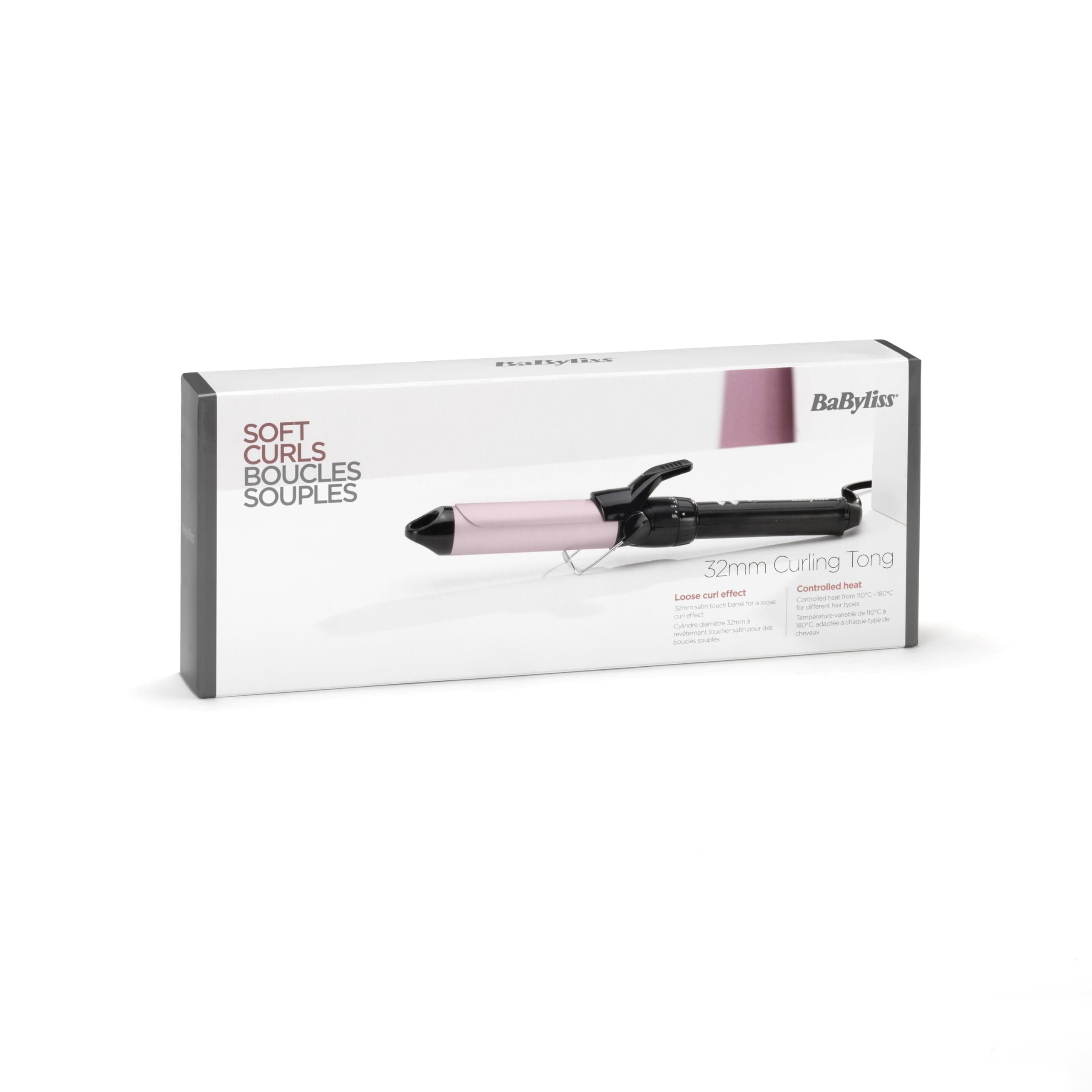 BaByliss Ferro arricciacapelli 32mm, Satin Touch, 10 temperature, riscaldamento rapido, supporto integrato, Nero e rosa, C332E