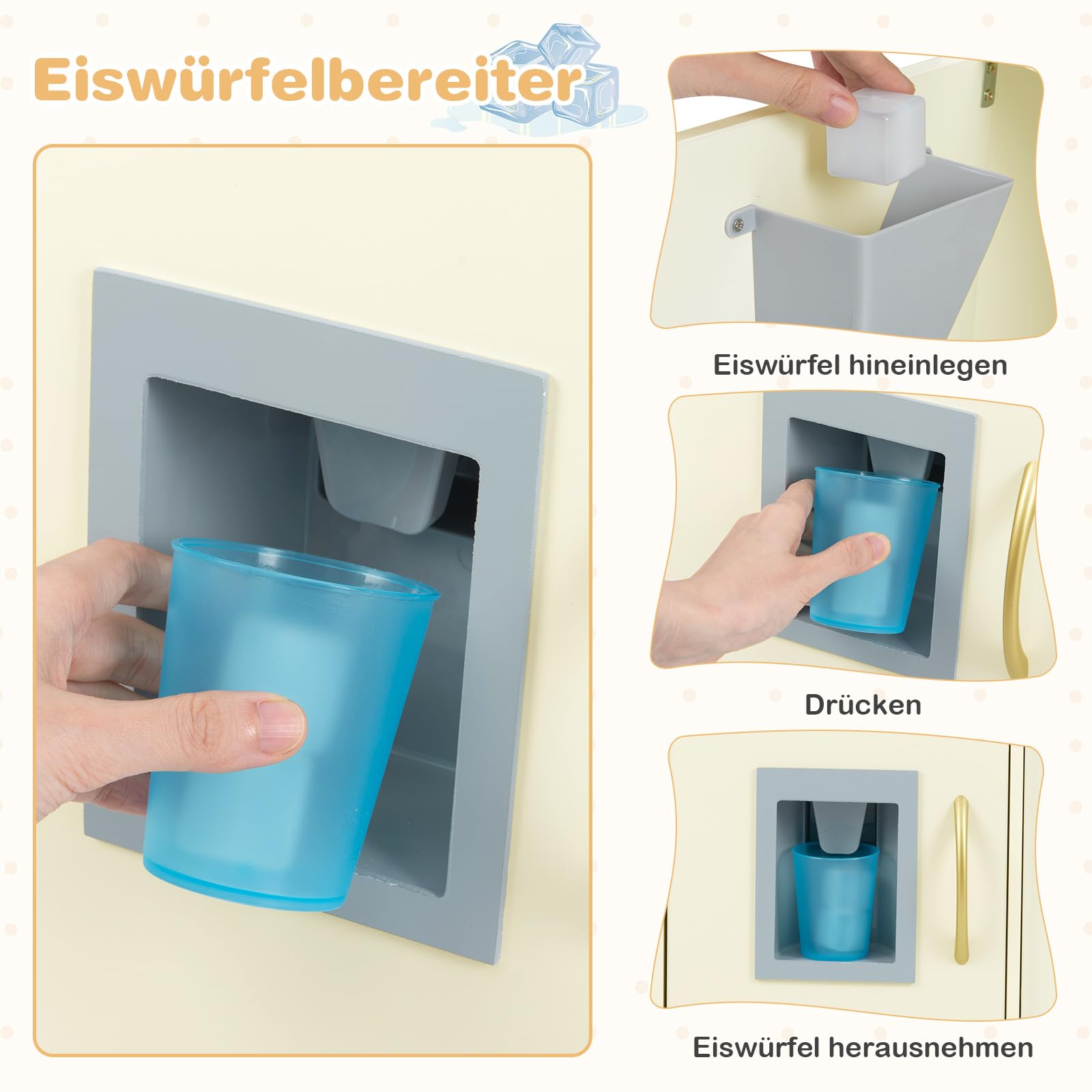 GOPLUS Kuchnia dziecięca z drewna, kuchnia dla dzieci z kuchenką mikrofalową, piekarnikiem, zbiornikiem na wodę, tablicą do pisania kredą i maszyną do lodów, stabilna kuchnia do zabawy z akcesoriami