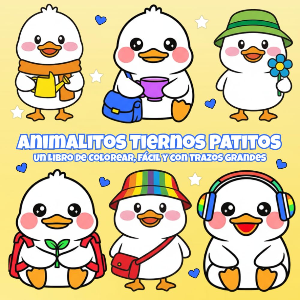 Animalitos Tiernos Patitos: Libro de Colorear para Adultos, Adorable, Anti-estrés y de Trazos Grandes