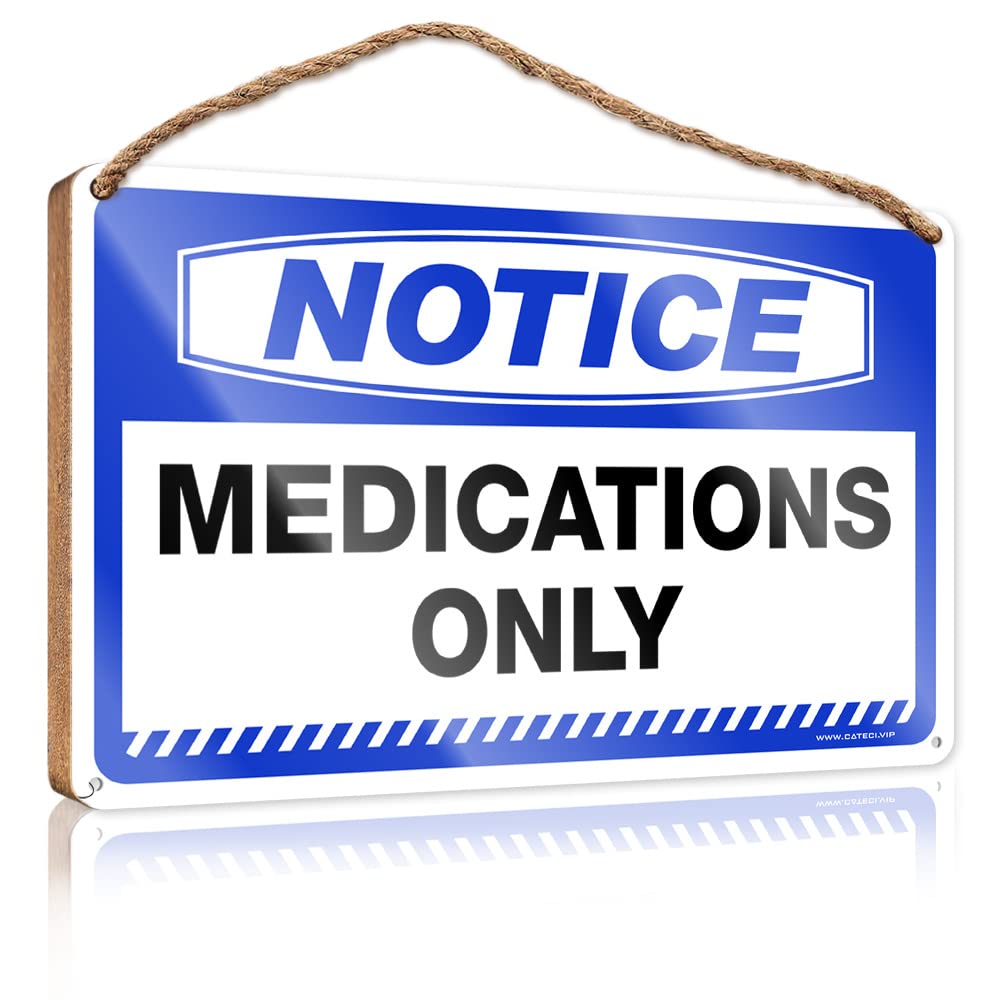 DTHA Front Door Wooden Sign Notice Medications Only Wooden Sign Porch Decorations Outdoor Funny Hanging Sign(23X35CM)