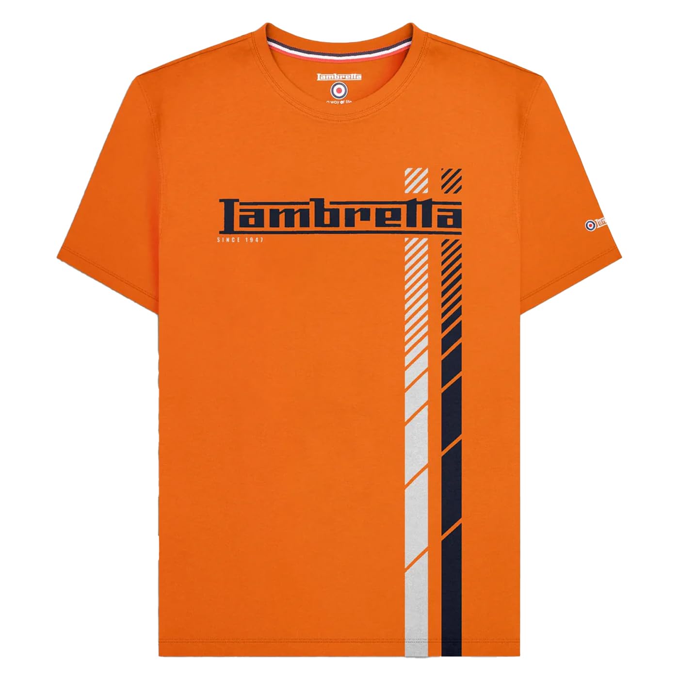 Lambretta Men's Orange Ss25 Racing Stripe Big & Tall T-Shirt (3Xl) (Orange)
