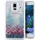 Galaxy S5 Case, NSSTAR Galaxy S5 [Liquid Bling] Case, Creative Design [Flowing Liquid] Floating Luxury Bling Glitter Sparkle Stars Hard Case for Samsung Galaxy S5 SV I9600,Blue Love Heart