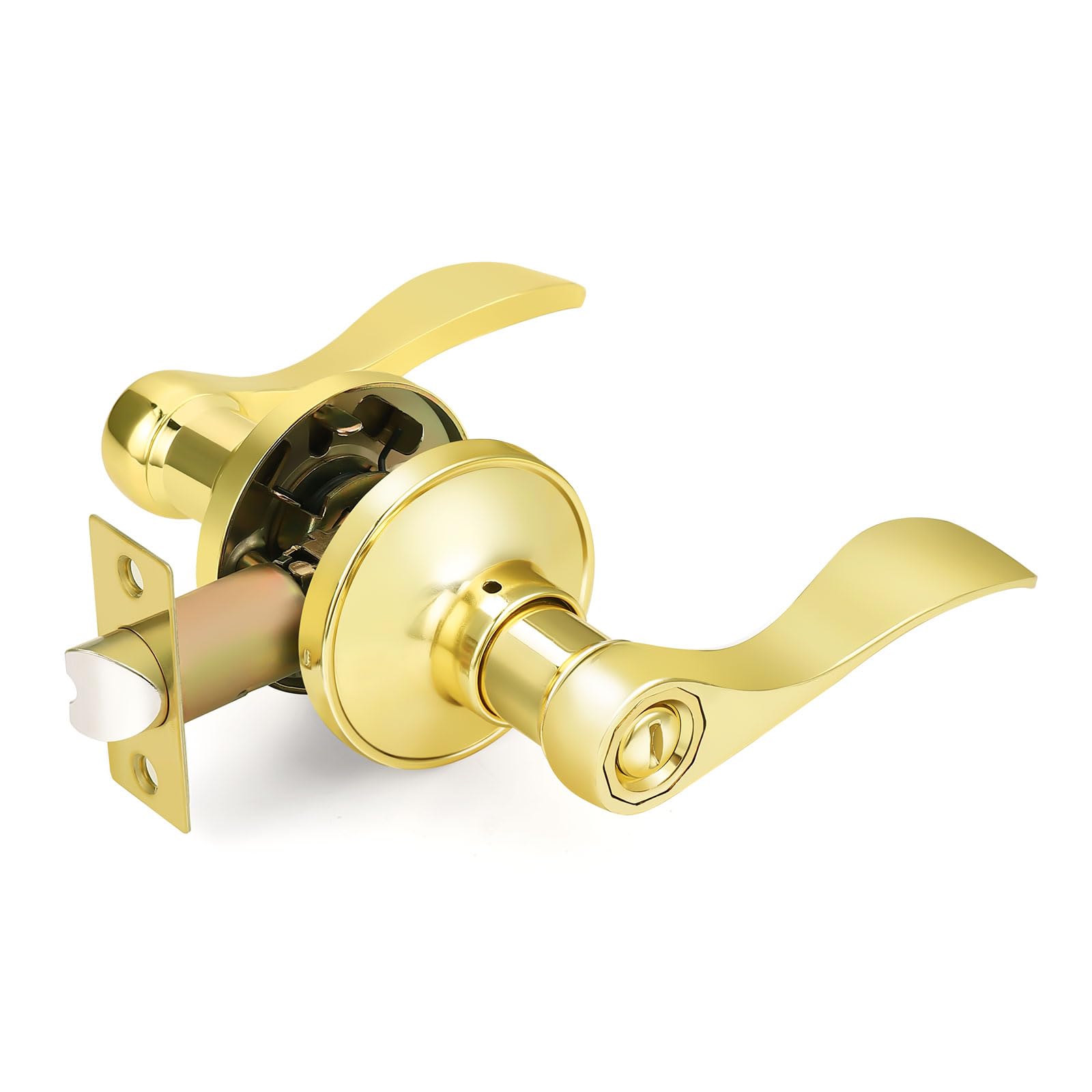 Photo 1 of [Missing Parts] 
Gobrico Universal Wave Style Lever Door Knob Handle Pull Lock Privacy for Bedroom and Bath, Polished Brass,1pack