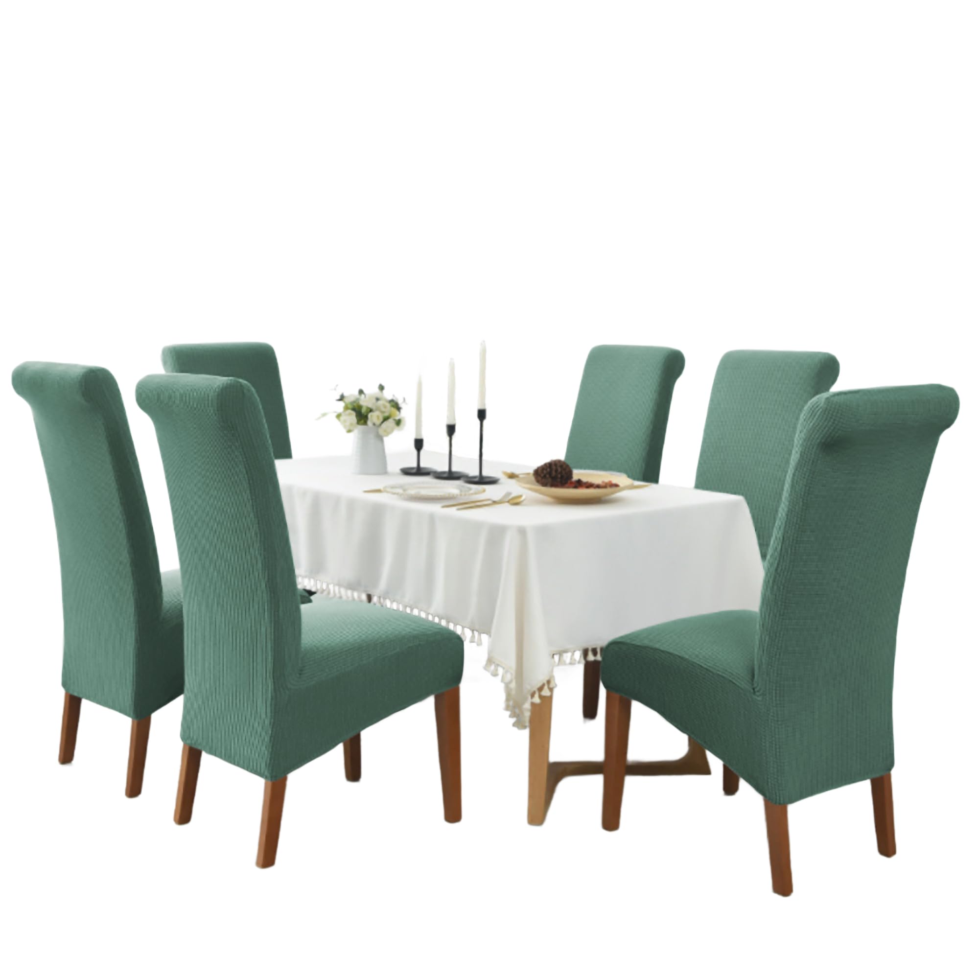 Ebeta 6 pièces Housse de Chaise, élastiques Housse de Salle à Manger XL Amovible Lavables Couverture de Chaise Revêtement de Chaise pour Salle à Manger (Vert Clair)