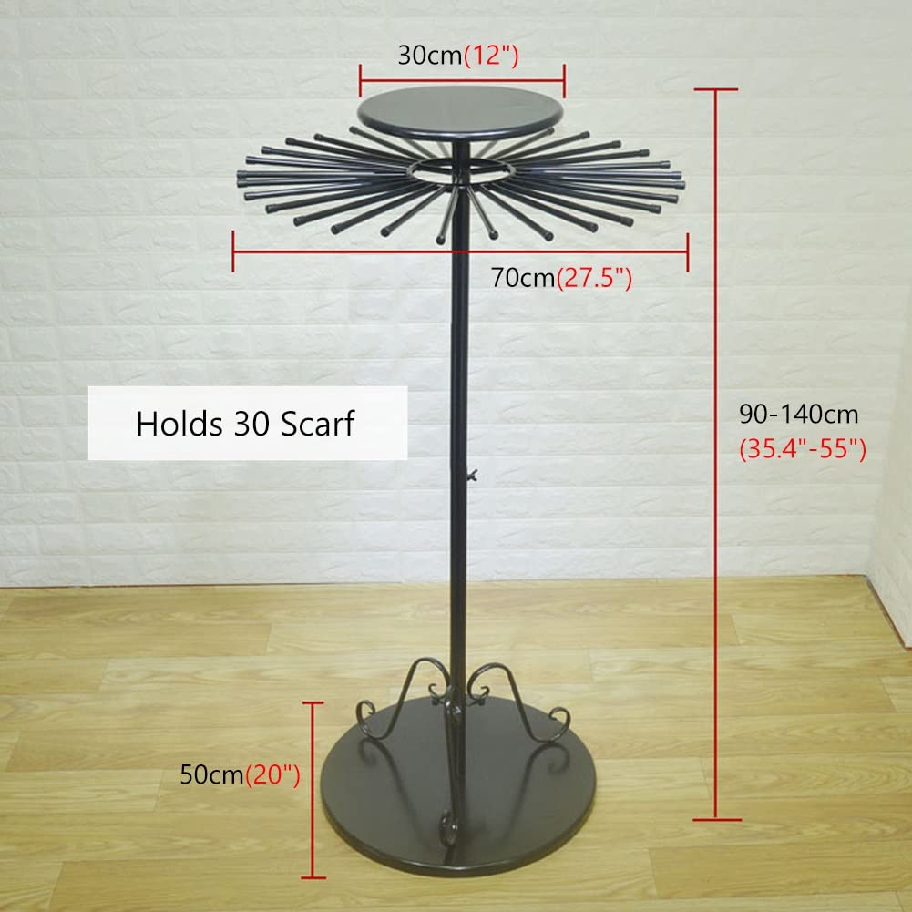 UWYTGF Space Saver Clothes Tie Scarf Rack Hanger Closet Organizer,360°Swivel Leather Belt Display Holder Stand for Clothing Store,Durable Iron,Black,Dia 70Cm/27.5