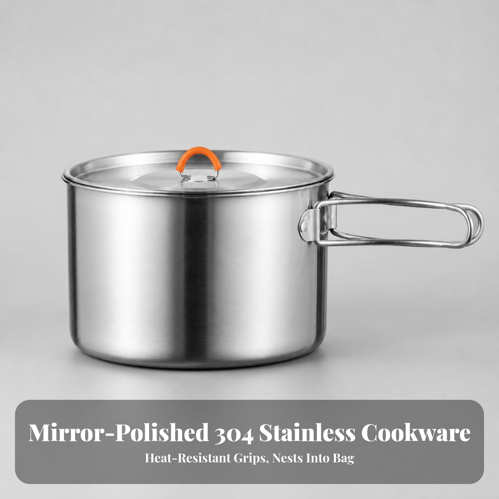 Olla Acero Inoxidable con Tapa | Portátil, Olla con Bolsa Almacenamiento, Compacta, Vajilla, para Senrismo, Campistas, 4L, Maceta Colgante