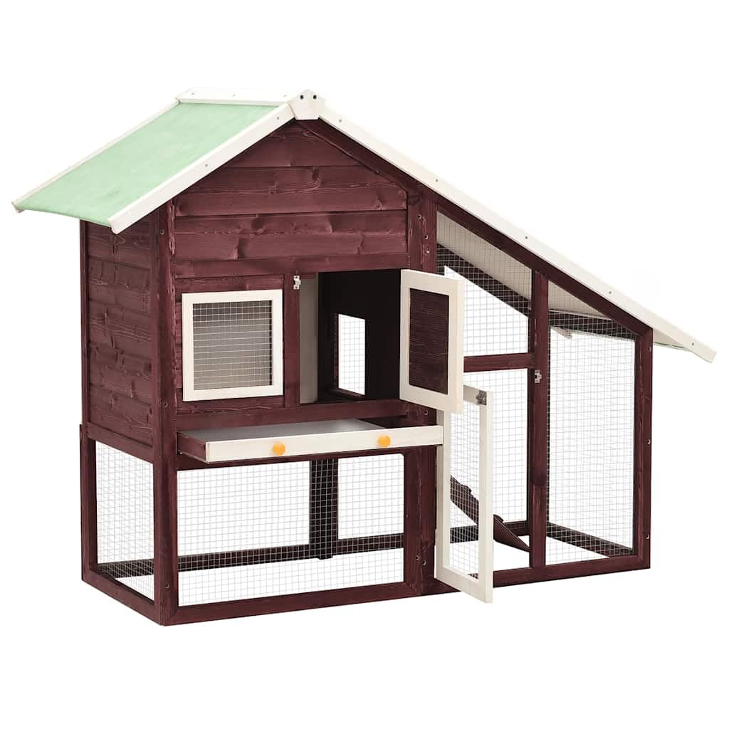 Conejera de madera maciza de abeto, 140 x 63 x 120 cm, recinto para animales pequeños de dos pisos con techo protector, rampa antideslizante y cajón extraíble para conejos, cobayas, hámsters
