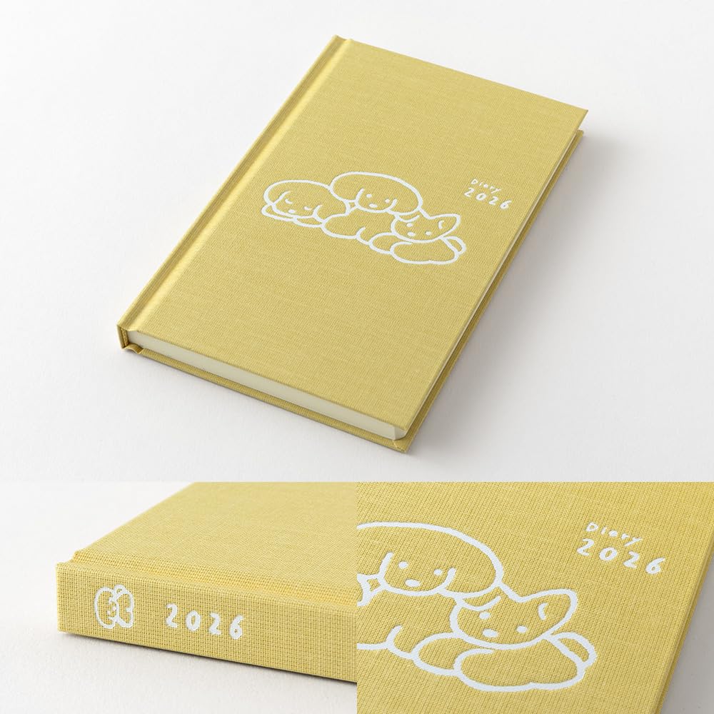 Midori Book Diary 2026, Weekly Dog Pattern, Yellow