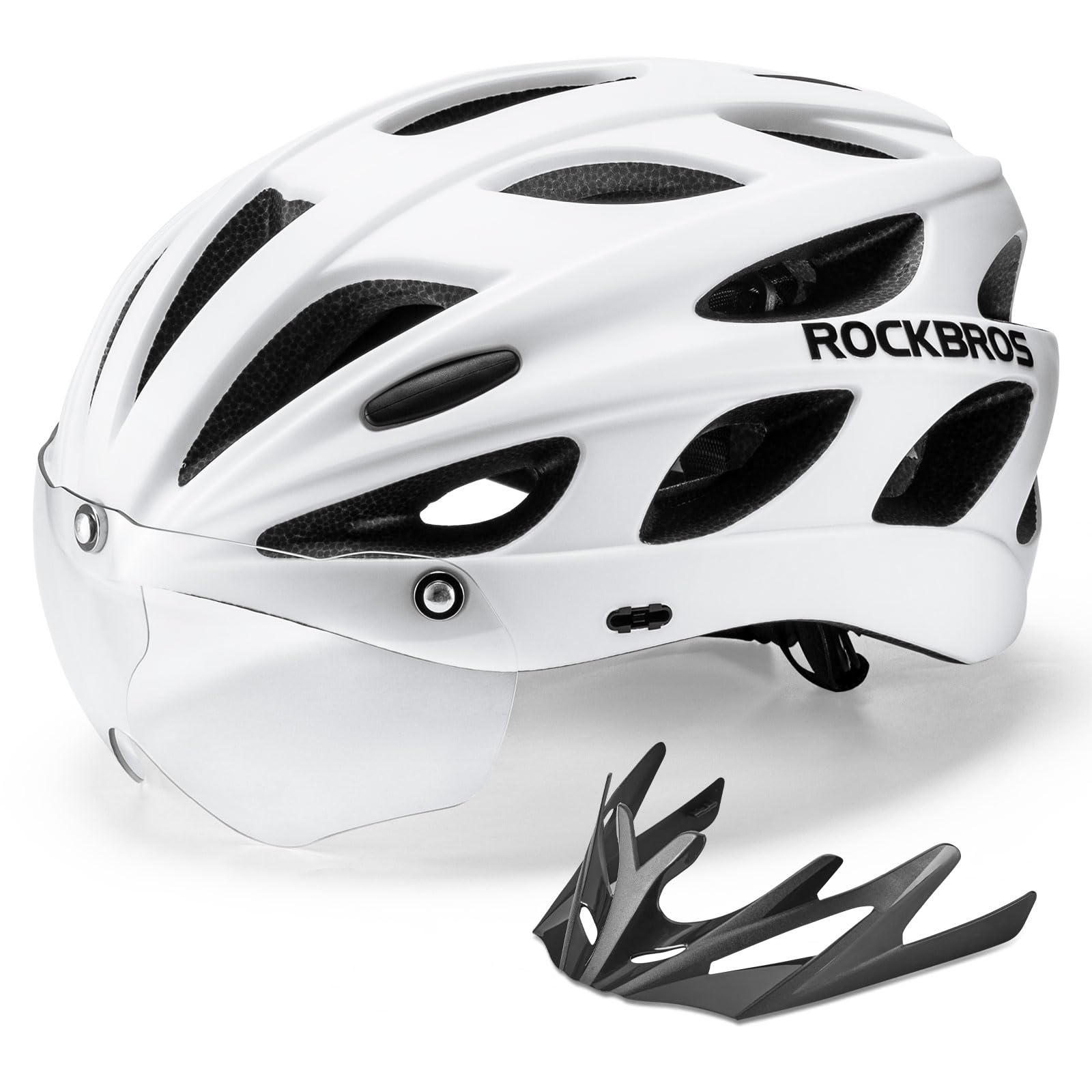 ROCKBROS Bike Helmet for Men and Women with Magnetic Goggles and Detachable Visor, Lightweight Breathable Adjustable Cycling Helmet for Mountain and Road Cycling, White Photochromic Lens L — image 1