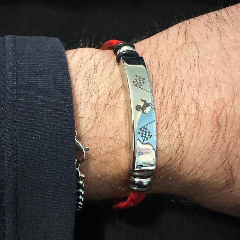 Bracciale con cavallino rampante cavalluccio uomo acciaio inox e pelle