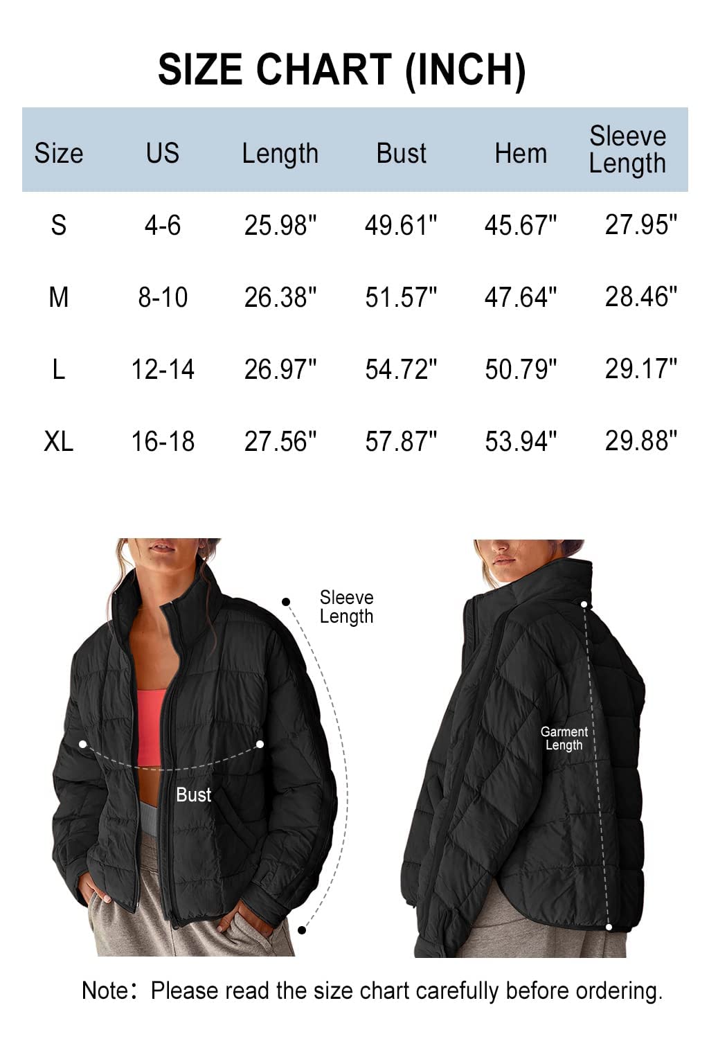 GeGekoko Giacca invernale leggera da donna Packbar, oversize, trapuntata corta, con chiusura lampo, impermeabile