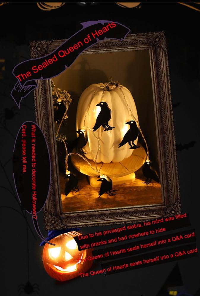 LED Crow/Ghost/Pumpkin/Bat Halloween Light String, Beautiful Indoor and Outdoor Room Decoration Lights, Halloween Decoration Battery Power String Light Party (Crow, 20 LED)