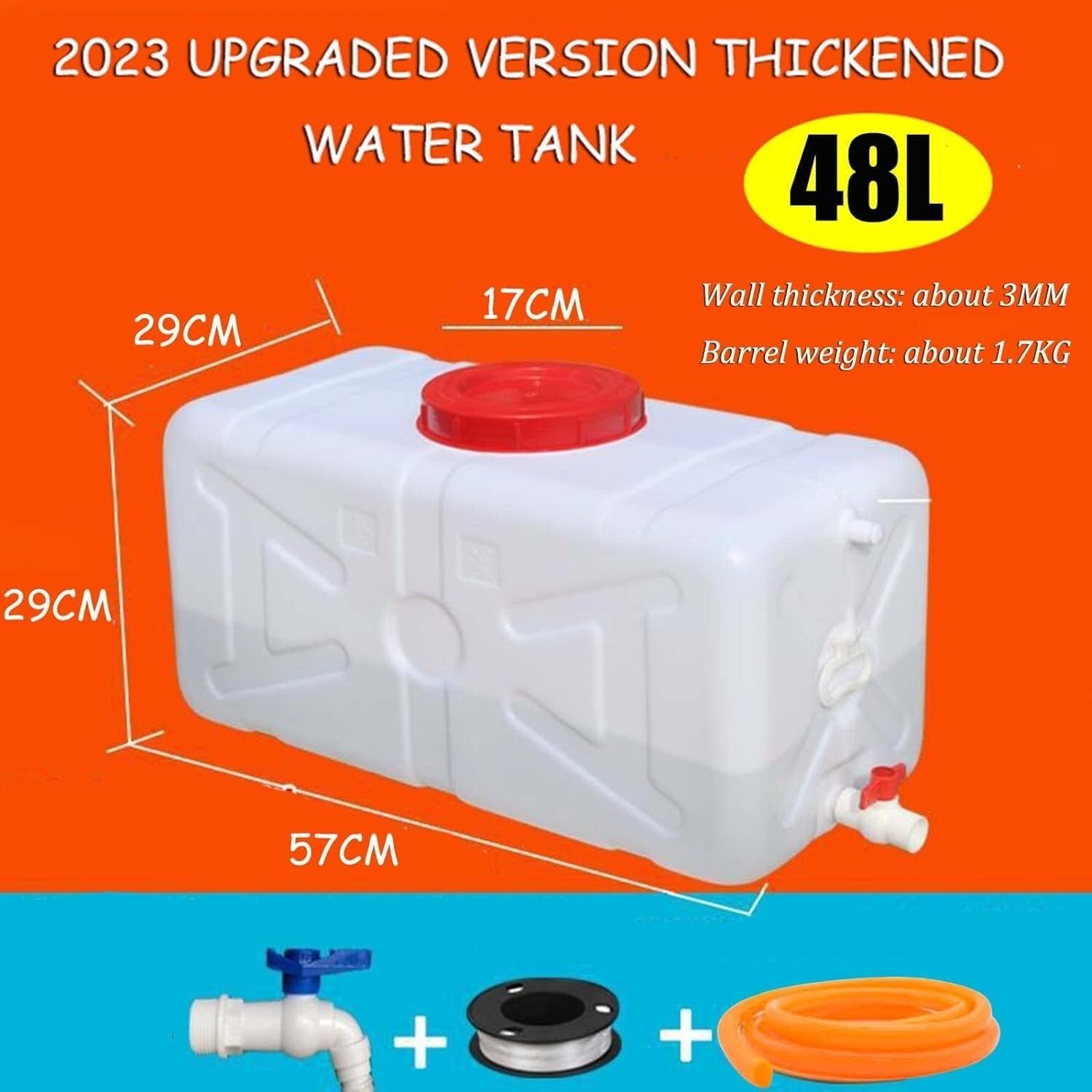 LICOME Camping Water Storage Carrier Jug Outdoor White Water Tank with Faucet Thick Plastic Water Storage Container Portable Home Storage Bucket(48L)