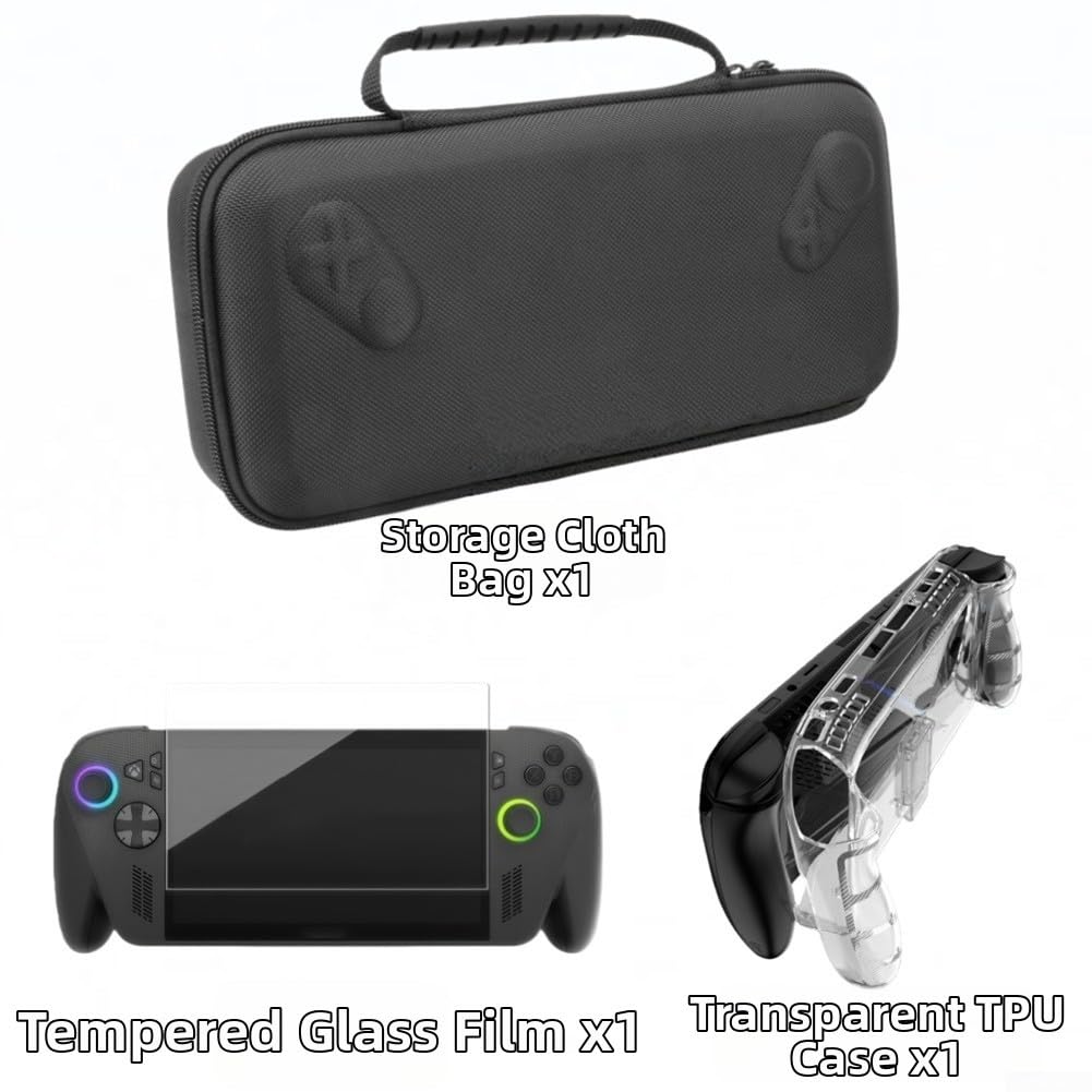 Schutzhülle & gehärtetes Glas für ROG für Xbox Ally-X Konsole Aufbewahrungstasche Set, Soft für TPU Cover Skin Shell, rutschfeste und kratzfeste Abdeckung (Schwarz)