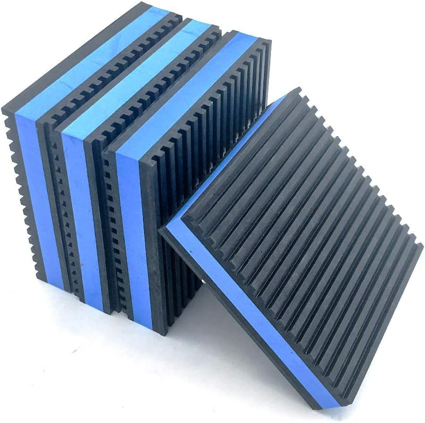 Forestchill Heavy Duty Anti Vibration Pads, 6" x 6" x 7/8" Ribbed Rubber with Blue Foam Center Isolation Pad for HVAC, Air Compressor, Washer and Dryer, Air Conditioner Units (Pack of 4)