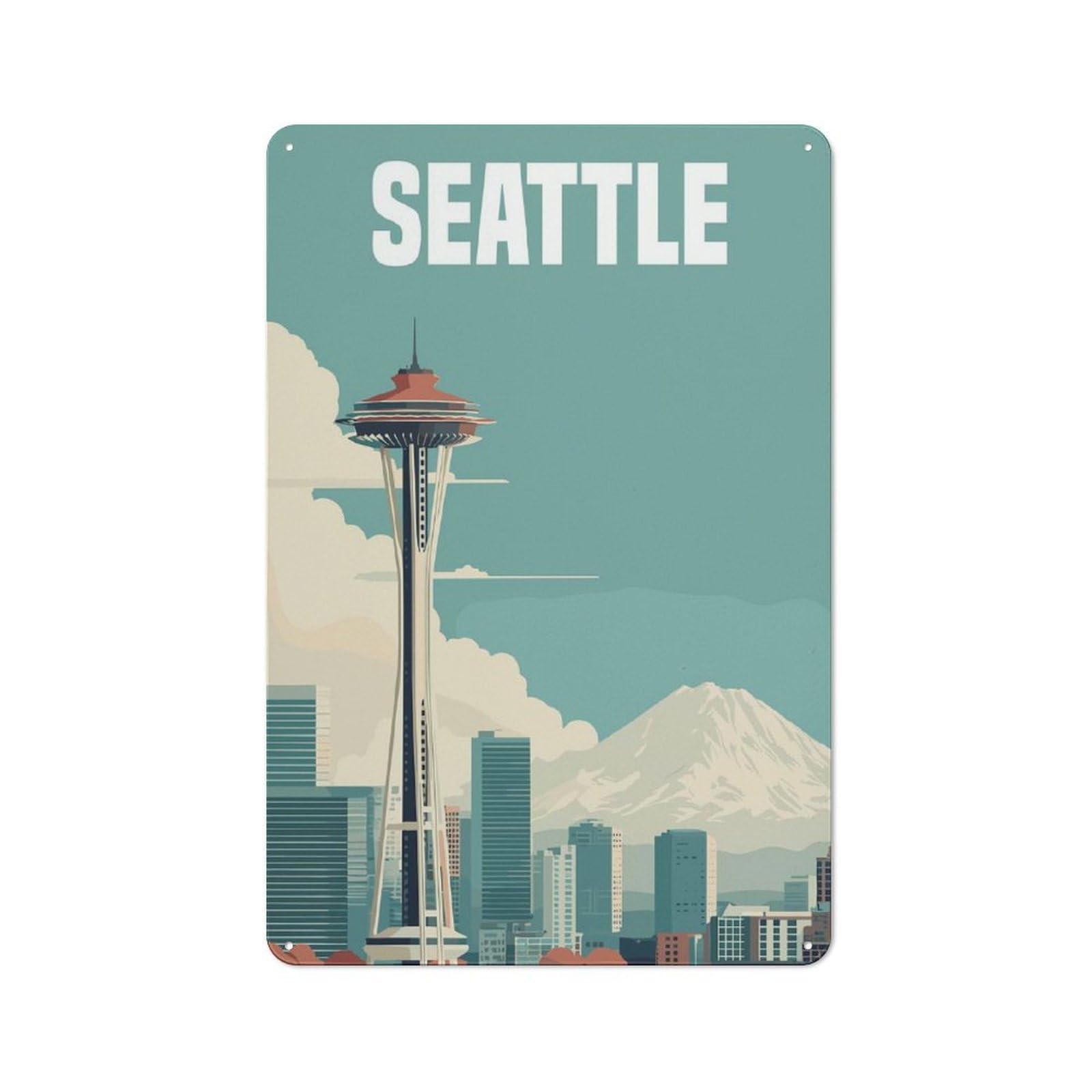 Junmoney Style-10 Metal Wall Sign 30X20cm Featuring Seattle Cityscape Travel For Café Or Home Bar, A Decorative Gift For A Newly Furnished Café And Home Bar