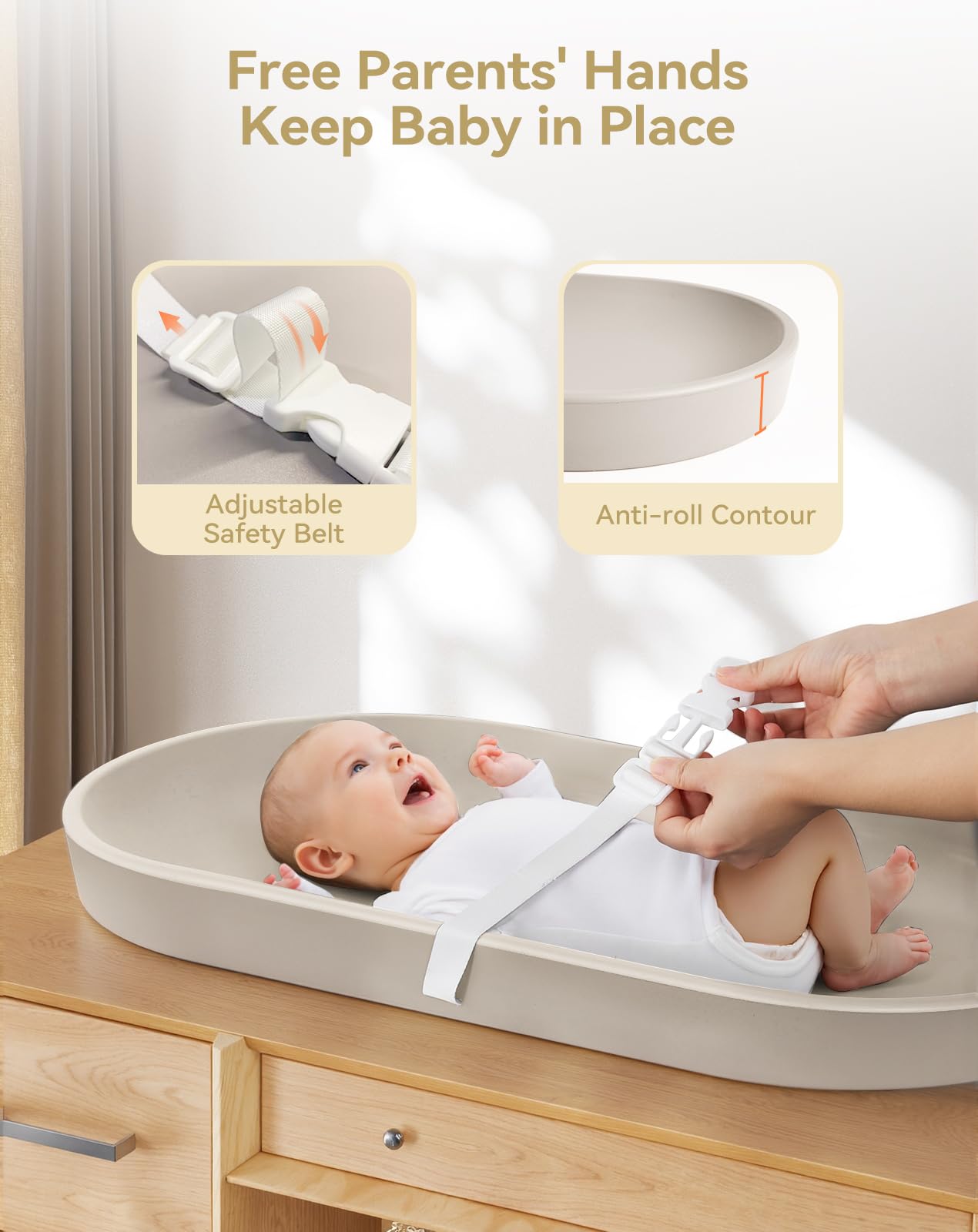 COMOMY - Fasciatoio per Bambini per Comò - Fasciatoio Cancellabile con Cintura di Sicurezza, Impermeabile, Morbido, Leggero e Portatile, Facile da Pulire per il Cambio dei Pannolini in Viaggio