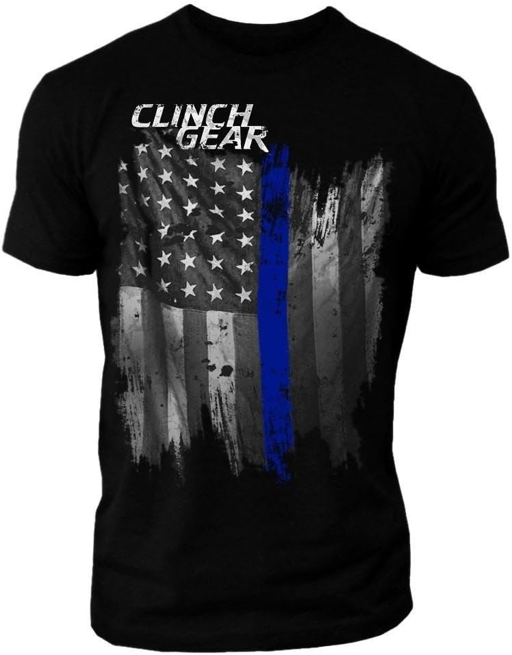 Clinch Gear Performance T Shirt, Thin Blue Line Crew Tee, Cotton Blend Short Sleeve Shirt