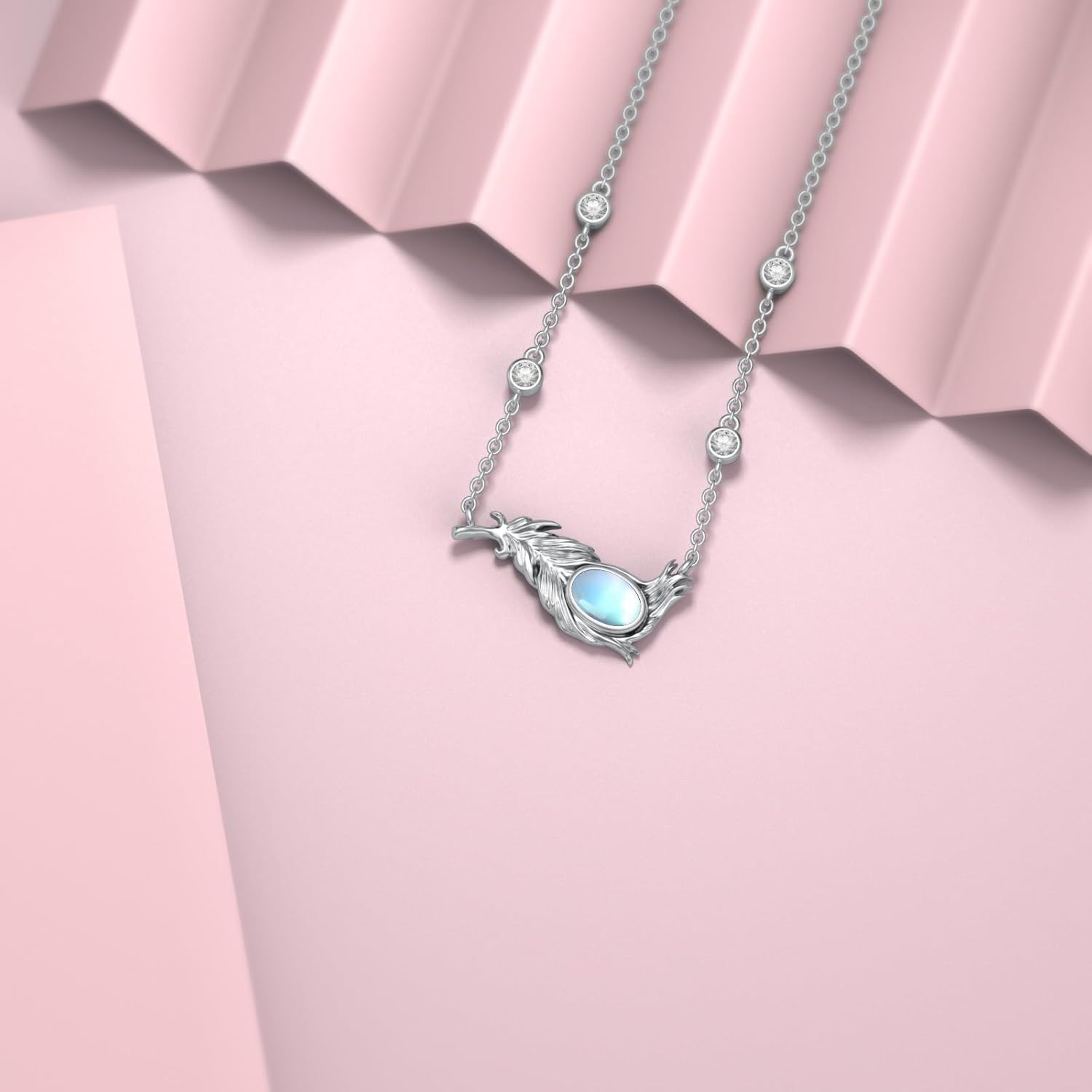 Feather Necklacefor Women 925 Sterling Silver Moonstone Feather Pendant Jewelry Gifts for Mom Wife - Image 5