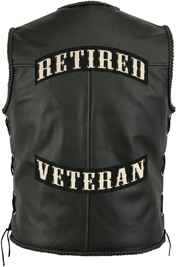 Retired Veteran Rockers 12" | Military Vet Recon Motorcycle Jacket Back Patches | Large Embroidered Iron On 2 pc. Set - by Nixon Thread Co. (12")