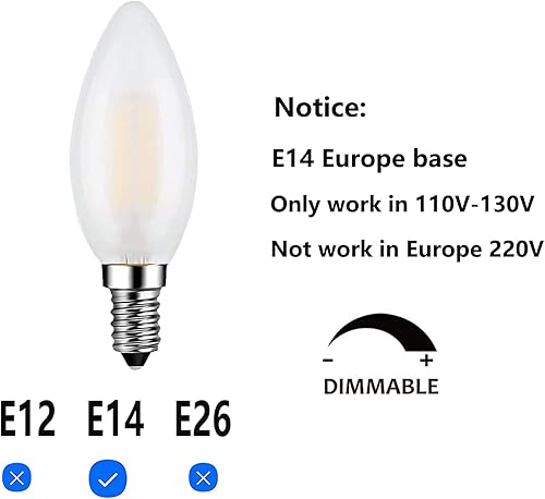 Miniatura 2 de Bombilla LED E14 para candelabro, equivalente a 40 W, 4 W, regulable, bombillas LED para velas, 3000 K, blanco suave, 400 lúmenes, bombilla