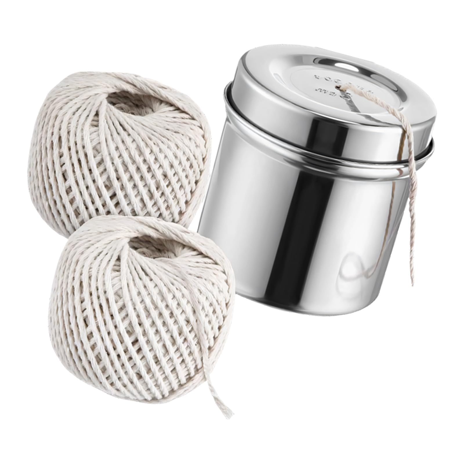 2 Pack Cotton Butcher Kitchen Cooking Twine and 1 Metal Dispenser for Tying Meat, Turkey, Roasts Center-Pull Design Center Pull Dispenser