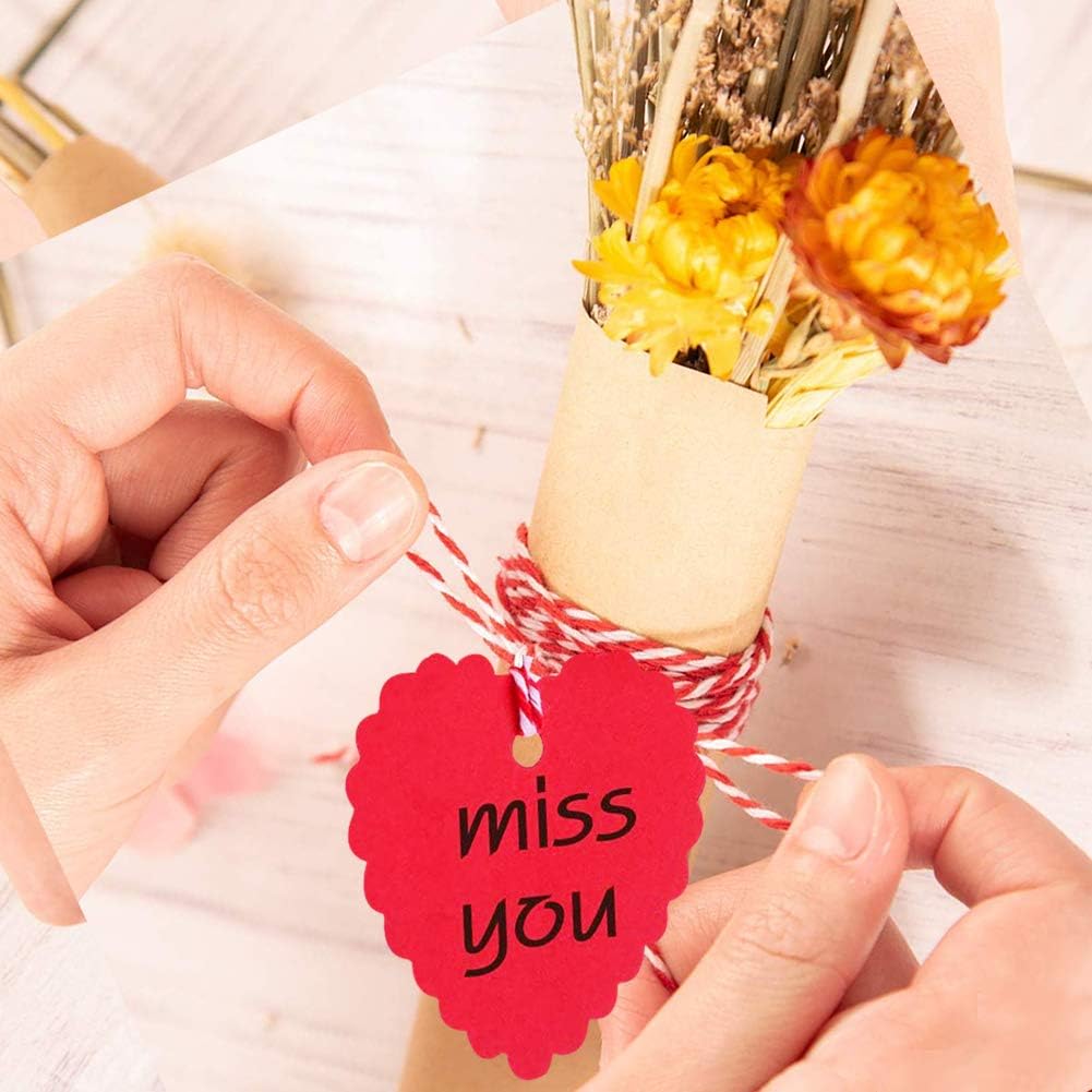 100PCs Valentine Gift Tags Heart Kraft Paper Gift Tags with String for Wedding Party Gift Wrapping Hang Label : Health & Household