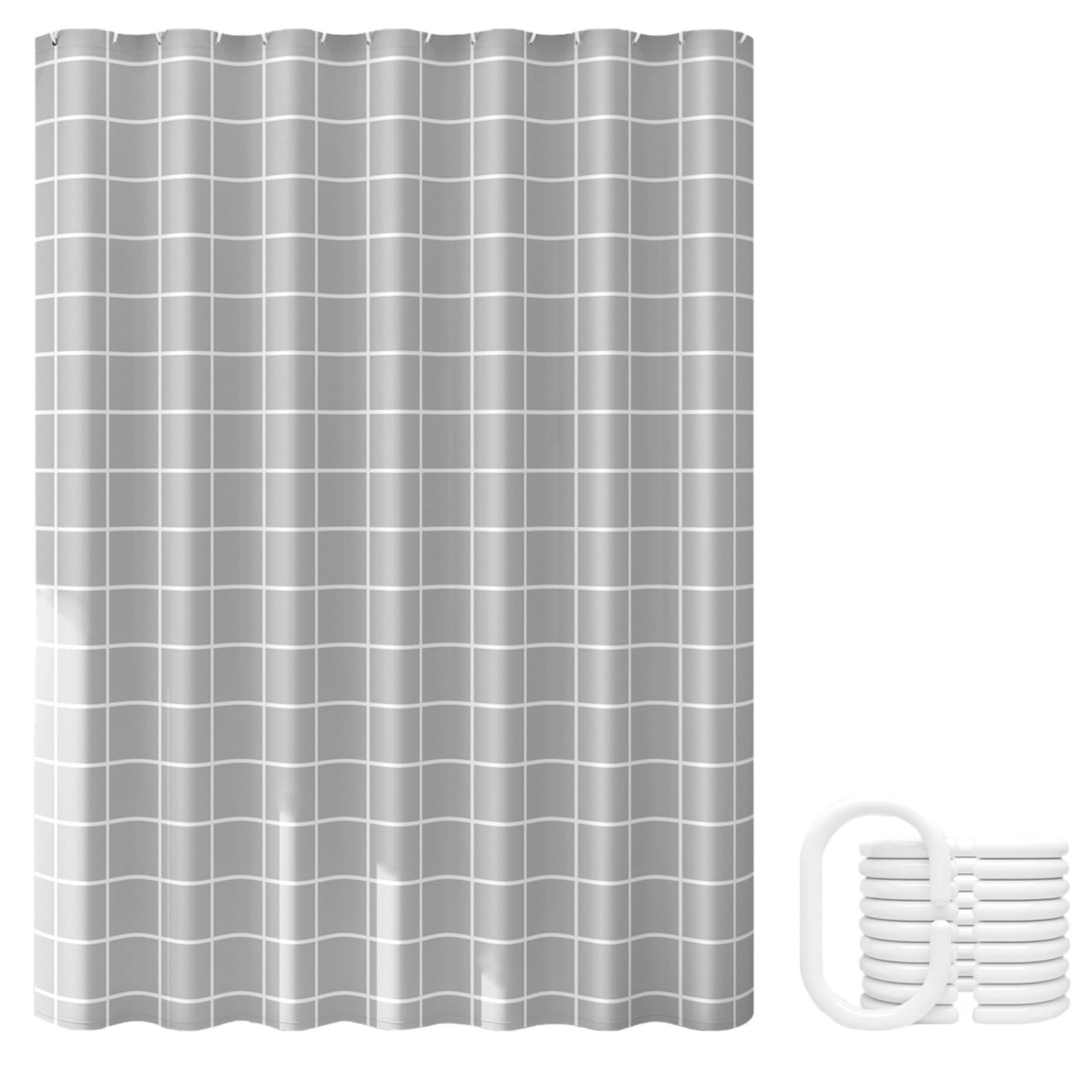 Rideau de douche imperméable à carreaux gris pour transformer votre baignoire en espace spa moderne