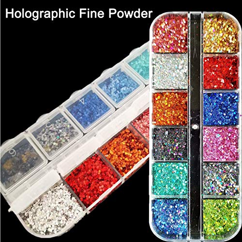 Glitter Nail Stamping Kit 5Pc Animal Christmas Star Geometric Nail Stamping Plate Clear Stamper Scraper Holographic Glitter Sequins Powder Acrylic Nail Art Supplies (Powder) #TOP2
