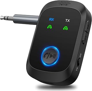 Bluetooth 5.4 Transmitter Receiver, 2-in-1 Wireless Audio Adapter Supports Dual Connection, Hands-Free Calls, 3.5mm Bluetooth AUX Adapter for Car Airplane Speakers TV Headphones Travel