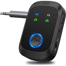 Bluetooth 5.4 Transmitter Receiver, 2-in-1 Wireless Audio Adapter Supports 2 Headphones, Hands-Free Calls, 11.5H RX/10H TX, 3.5mm Bluetooth AUX Adapter for Car Airplane Speakers TV Travel