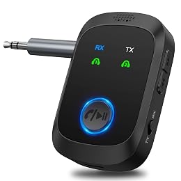 OQIMAX Bluetooth 5.4 Transmitter Receiver, 2-in-1 Wireless Audio Adapter Supports 2 Headphones, Hands-Free Calls, 11.5H RX/10H TX, 3.5mm Bluetooth AUX Adapter for Car Airplane Speakers TV Travel