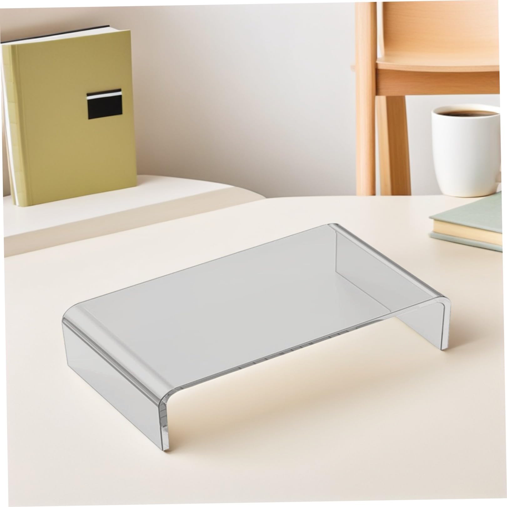 Toddmomy Supporto per Monitor Trasparente in Acrilico, Base Rialzata per Computer Portatile Ergonomica, Poggiapolsi Integrato per Ufficio e Smart Working