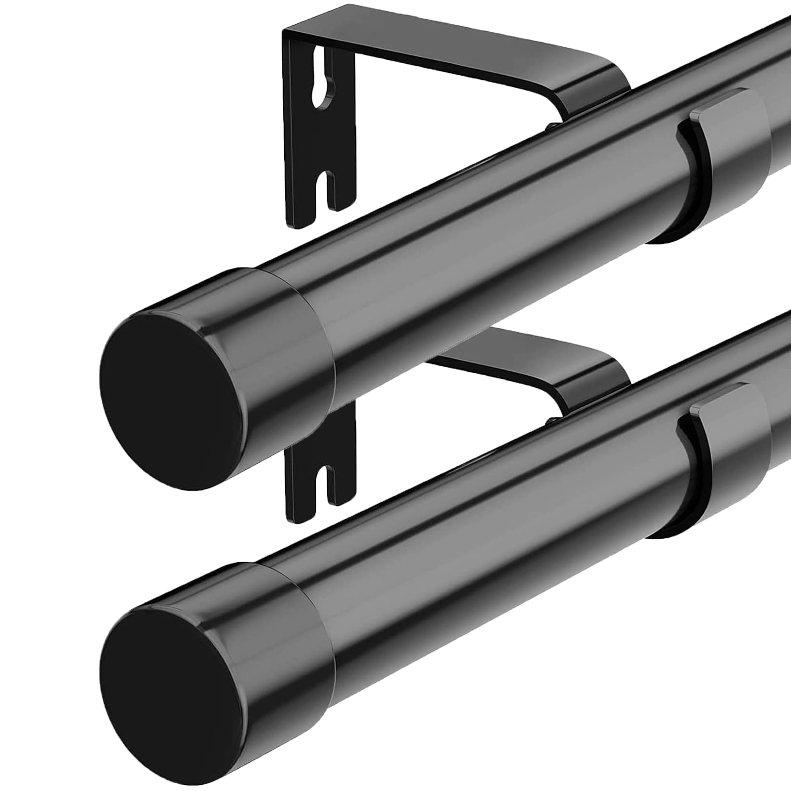 Nero Bastone per Tenda Regolabile in Acciaio Inossidabile di Diametro 16 mm, Aste per Tende per Finestra con Pomelli a Cappuccio con Staffe Set per Camera da Letto 2Pezzi/76-157cm
