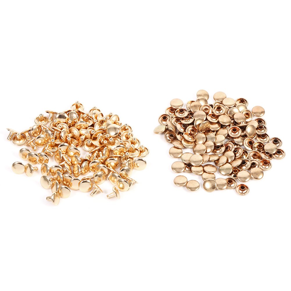 100pcs 7mm Double Cap Gold Round Rivets Studs Nailhead Rock Biker RV237B