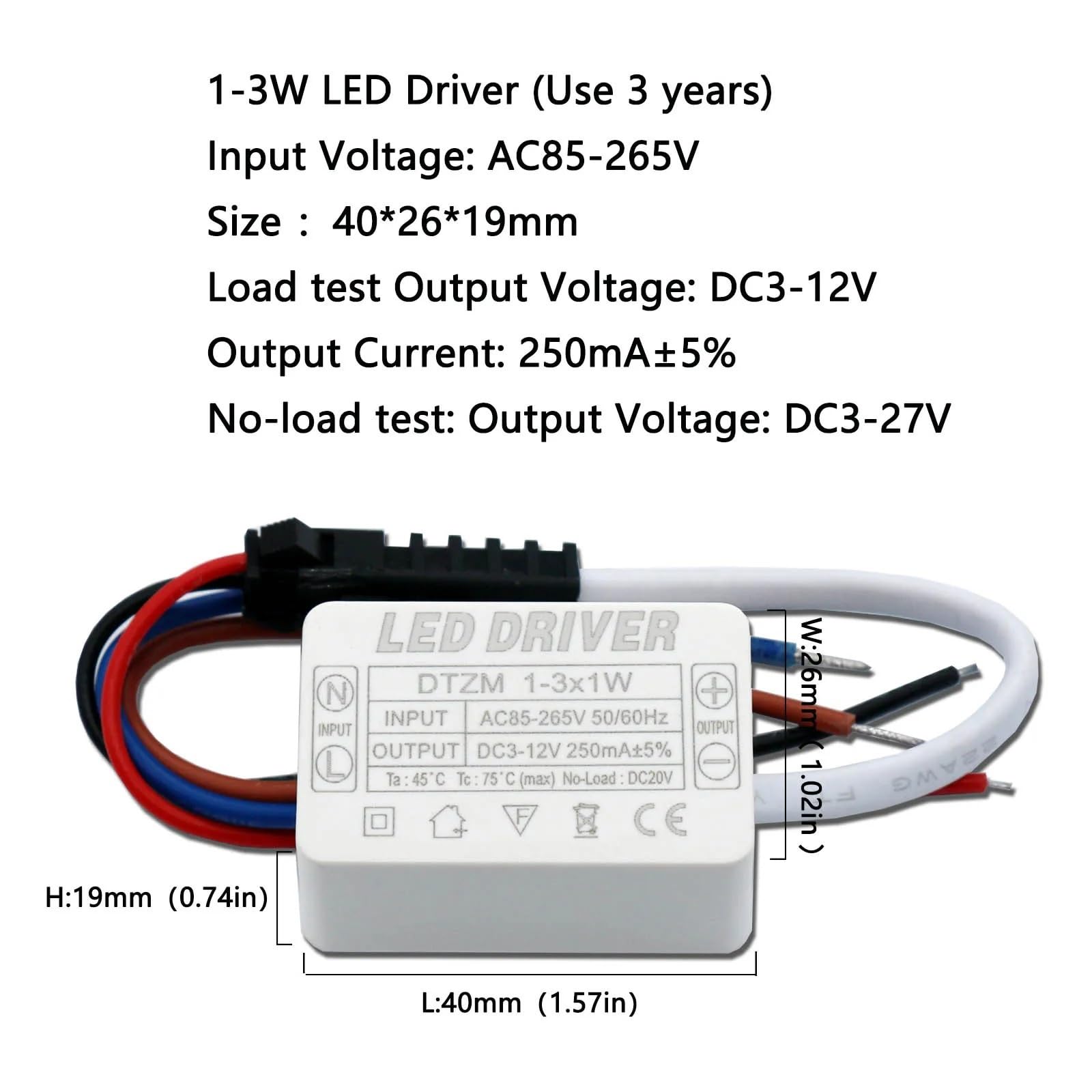 Contrôleur LED 1W 2W 3W 250mA Alimentation Sortie DC 3-12V pour spot LED.
